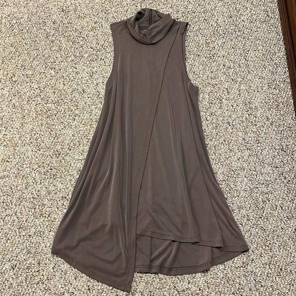 Asymmetrical sleeveless high cowl neck dress